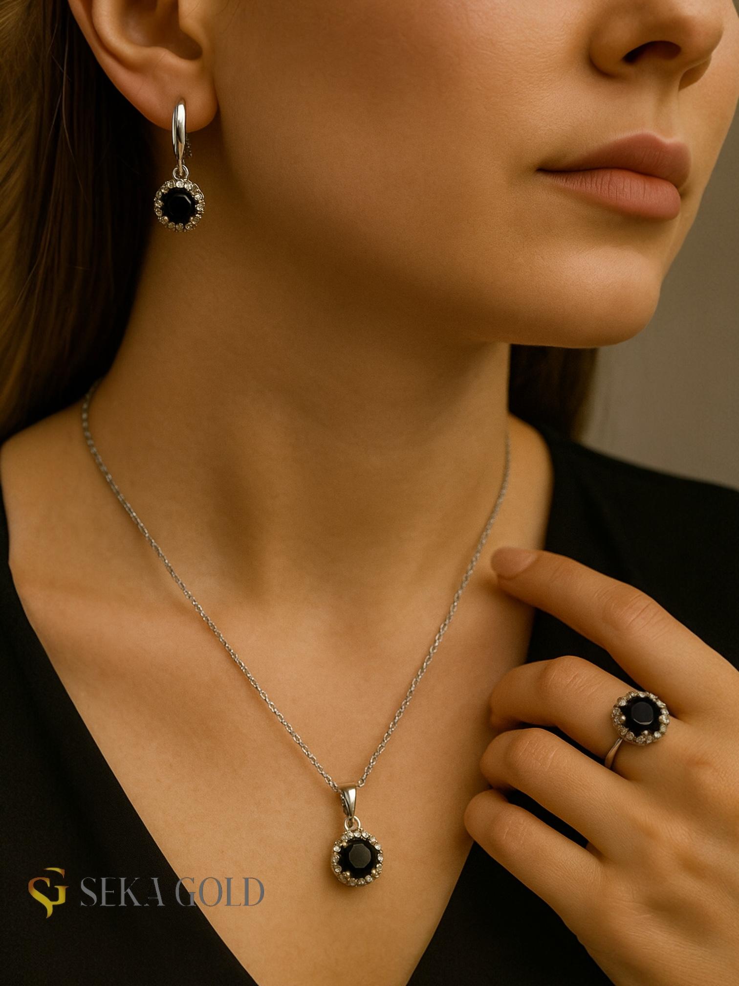 Siyah Zirkon Taşlı Set – 925 Ayar Gümüş